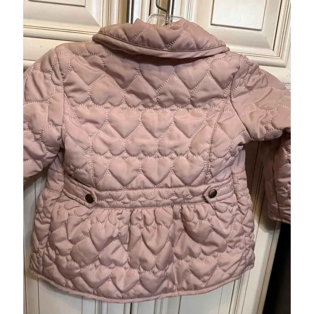 Liv & Lottie Toddler Quilted Heart Fur-Lined Jacket Blush Pink Size 24 Months